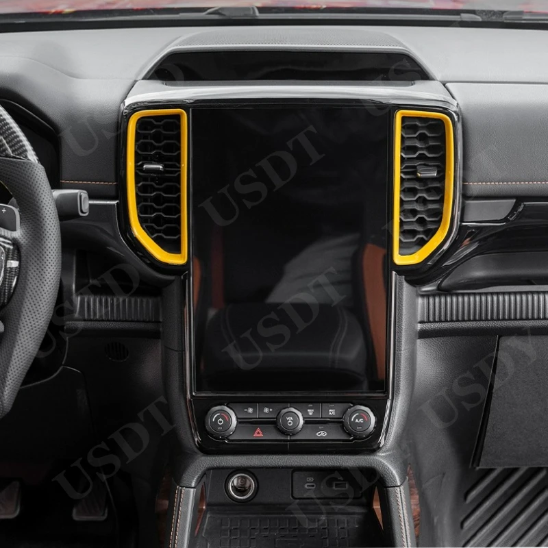 Фото Подходит для Ford Ranger T9 2024 2025 глянцевый черный желтый центральный контроль создатель вентиляционное отверстие декоративная рамка №2