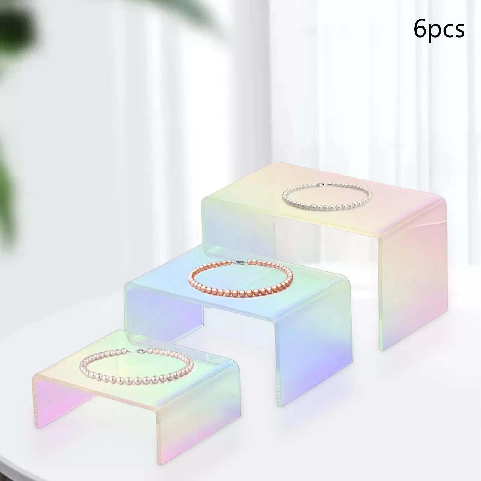

6Pcs Acrylic Display Risers Rectangle Showcase Fixtures Clear Product Stand for Buffets Dessert Desktop Conutertop Organizer