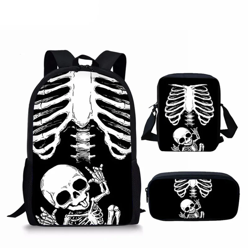 Классный Детский рюкзак с рисунком скелета и черепа, комплект школьных сумок для мальчиков и девочек, детские сумки для книг, сумка для учен...