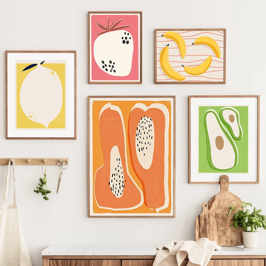 Абстрактная Картина на холсте с изображением Фруктов лимона вишни банана |