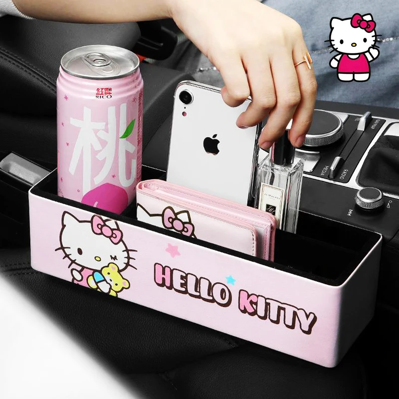 Kawaii Hello Kittys Y2K Sanrio Car Splint Storage Box Cute Anime Student Cartoon Car Sundries Storage Accessories Toys Girls