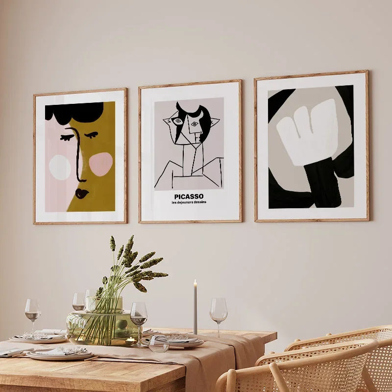 Настенный художественный принт абстрактная линия лицо кошка птица минимализм