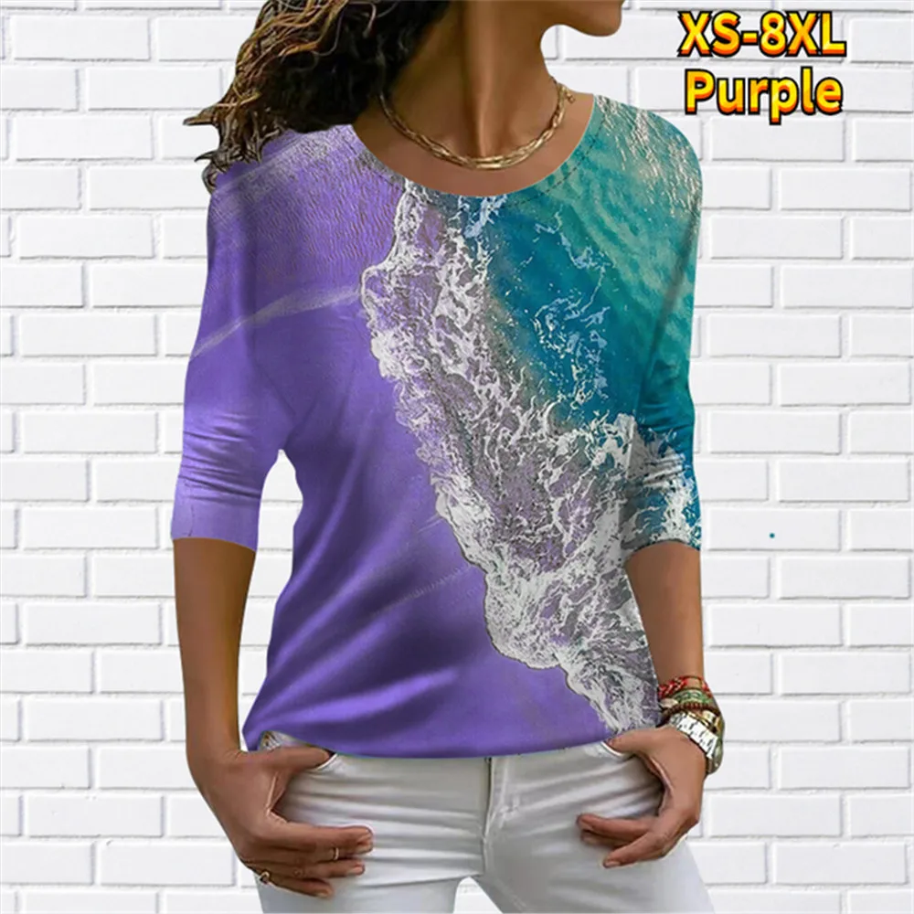 

Женская футболка с длинным рукавом, Элегантный Повседневный пуловер контрастных цветов с 3D-принтом, с круглым вырезом, в уличном стиле, осен...