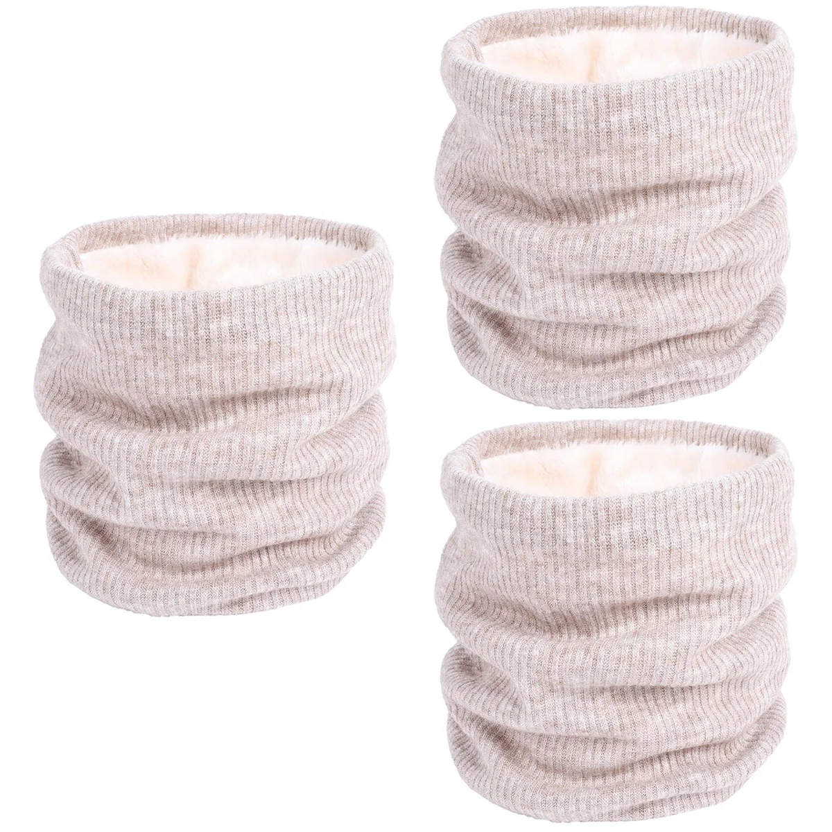 

3pcs Cold Protection Scarf Winter Scarf Creative Double-Layer Windproof Neck Warmer Circle Collar Scarf (Beige)
