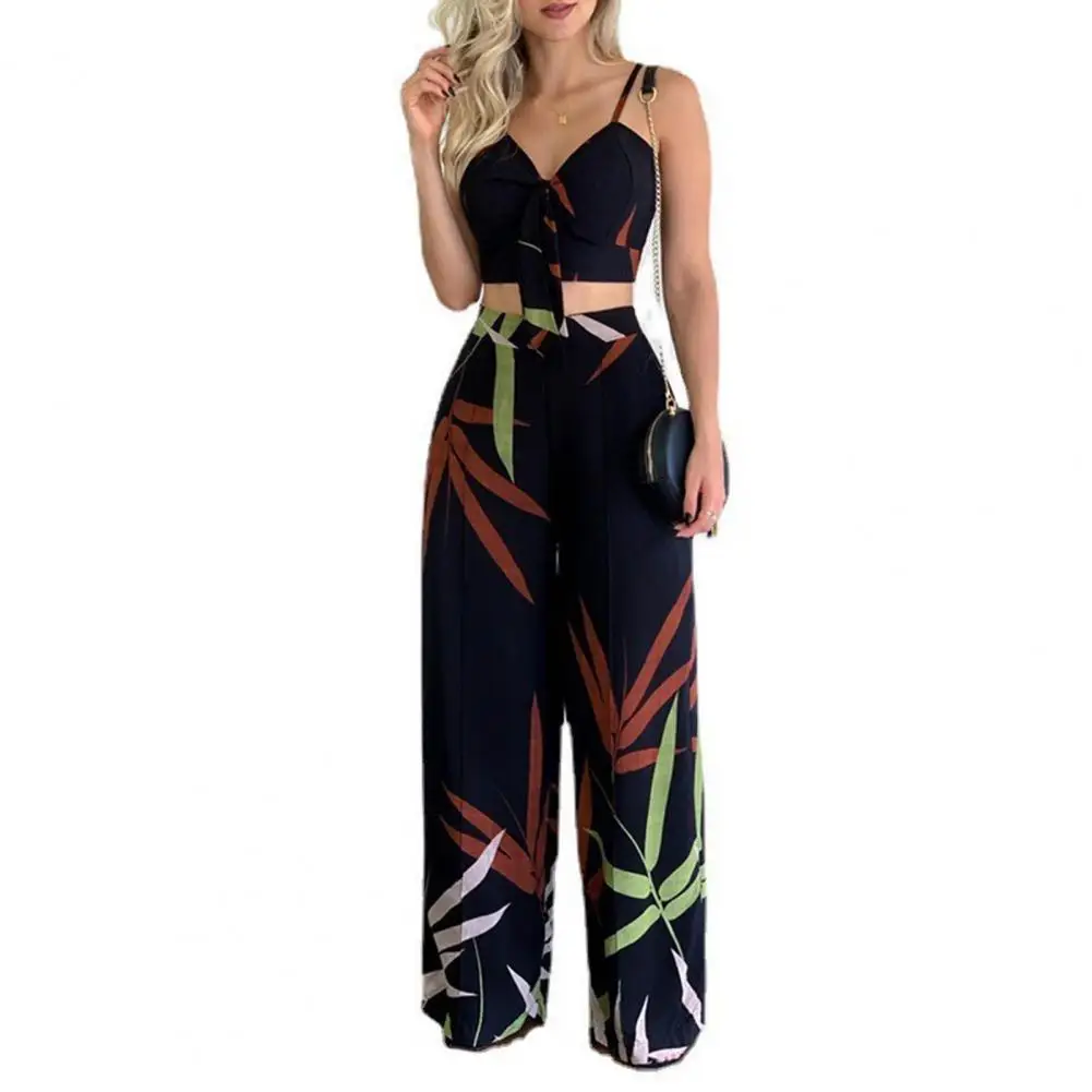 

Two Piece Sets Womens Outifits Printed Tied Detail Crop Top Pants Set Women's 2022 Fashion Sets ensemble femme 2 pièces été