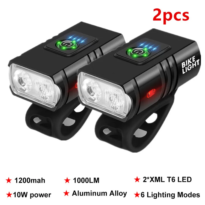 

2pcs T6 LED Bike Light Set 1200mAh 1000LM MTB USB Rechargeable Waterproof Headlight ciclismo lanterna Bike Accessories