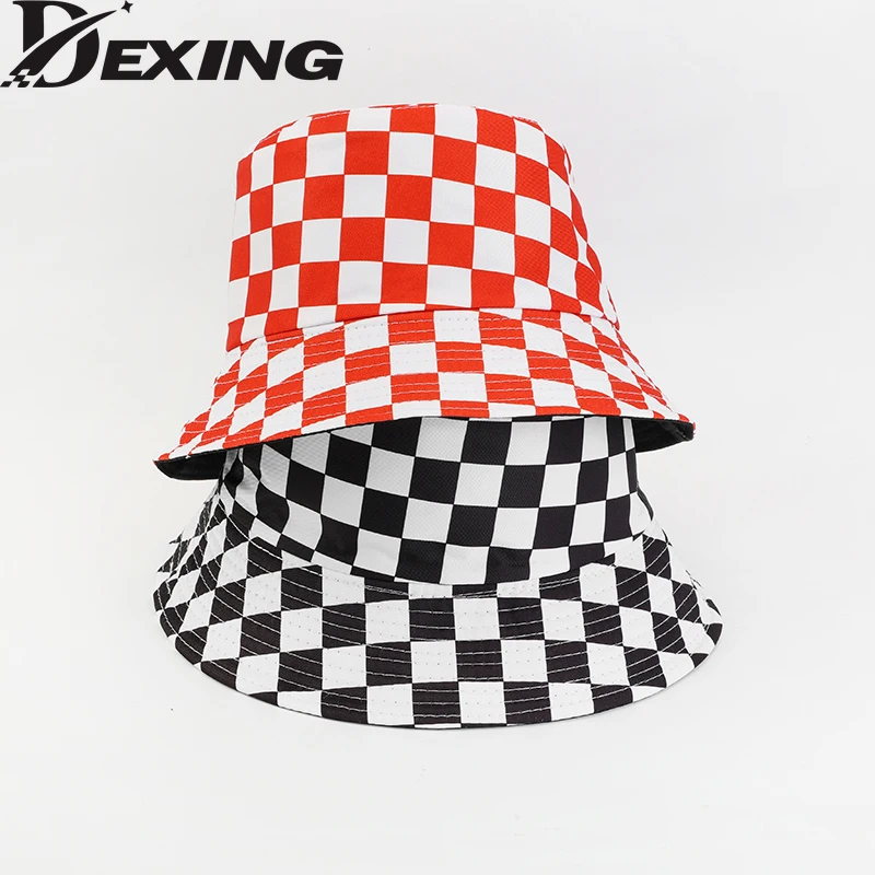 

2022 New Plaid Summer Bucket Hat for Men Women Fashion Reversible Fishing Cap Bob Unisex Street Travel Sunscreen Beach Sun Hat