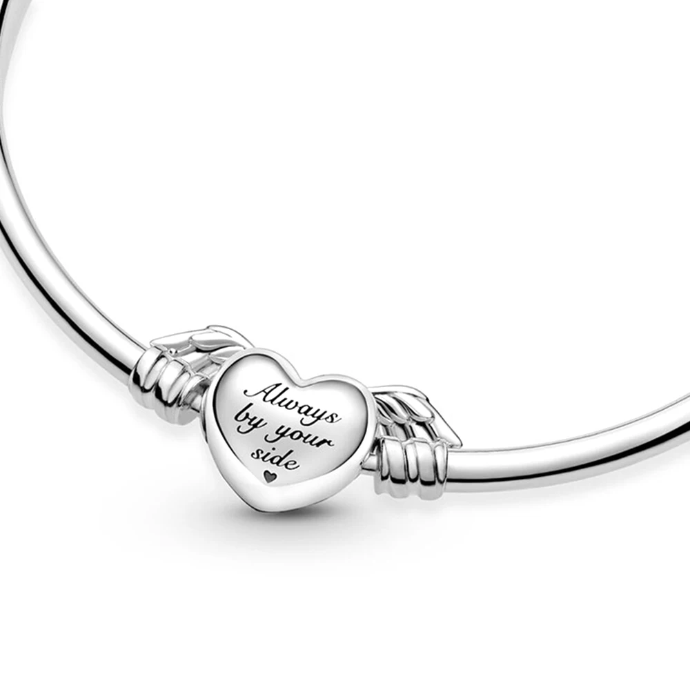Pandora-Bracelet plaqué argent 925 pour femme, aile d'ange, en forme de cœur, breloque de luxe, convient au charme original, cadeau d'anniversaire bricolage