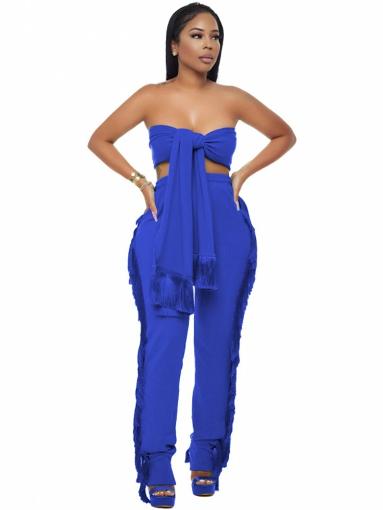 

Summer Tassel Pants Sets Women Matching Sets Tank Sleeveless Top And Trousers Streetwear Casual 2 Piece Sets Womens Outfits Club