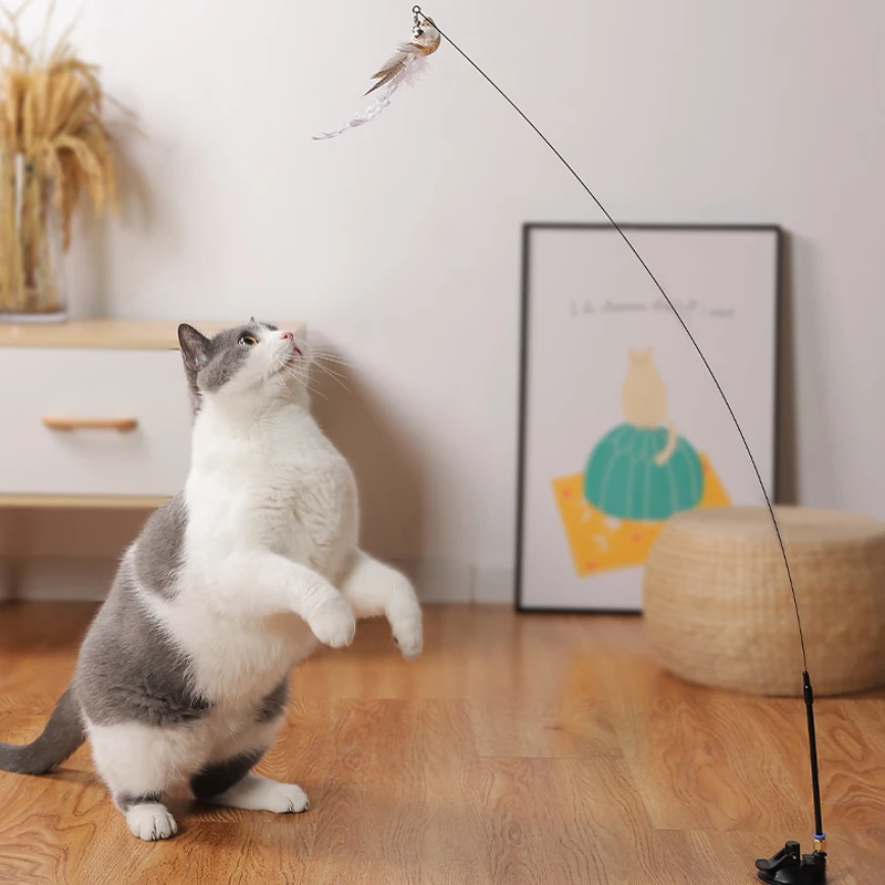 

Interactive Feather Cat Toy Simulation Bird Teaser Stick Teaser Cats Bells Wand Kitten Accessories Pet Products Toys ​For Cat
