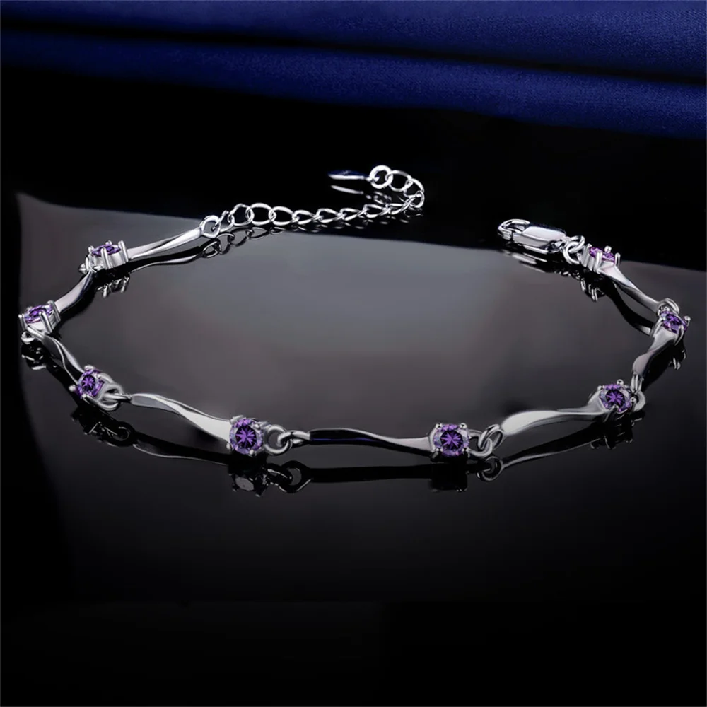 

925 Sterling Silver Korean Sweet Style Bracelet Set With Diamond Chain For Women Valentines Accessories Girl Jewelry Gift
