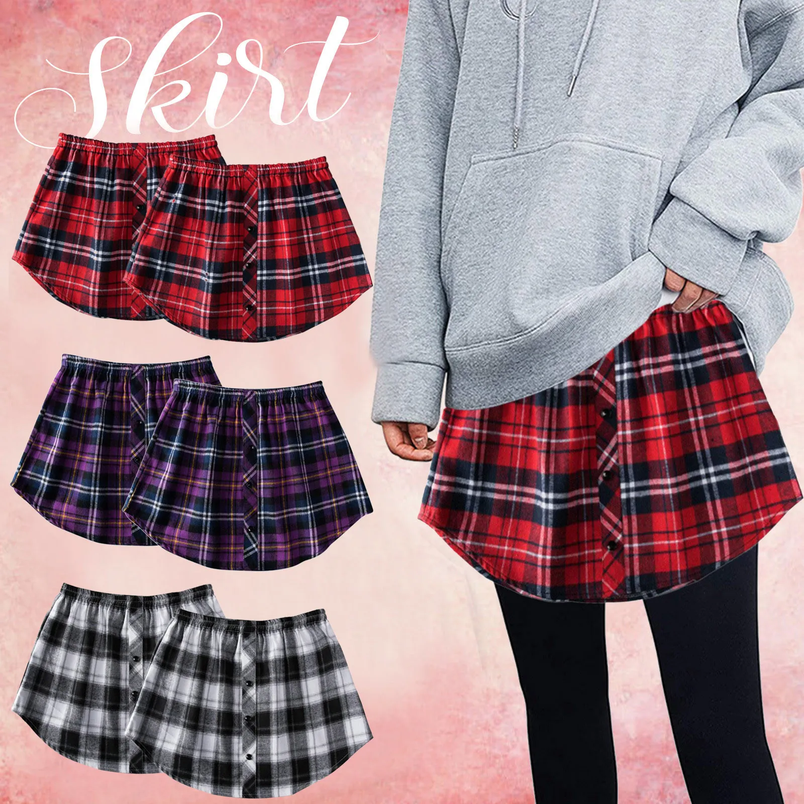 

Women Pleated Skirts High Waist Female Mini Skirt Harajuku Preppy Style Ladies Plaid Sweet Girls Loose Elastic Band Skirts 2pcs