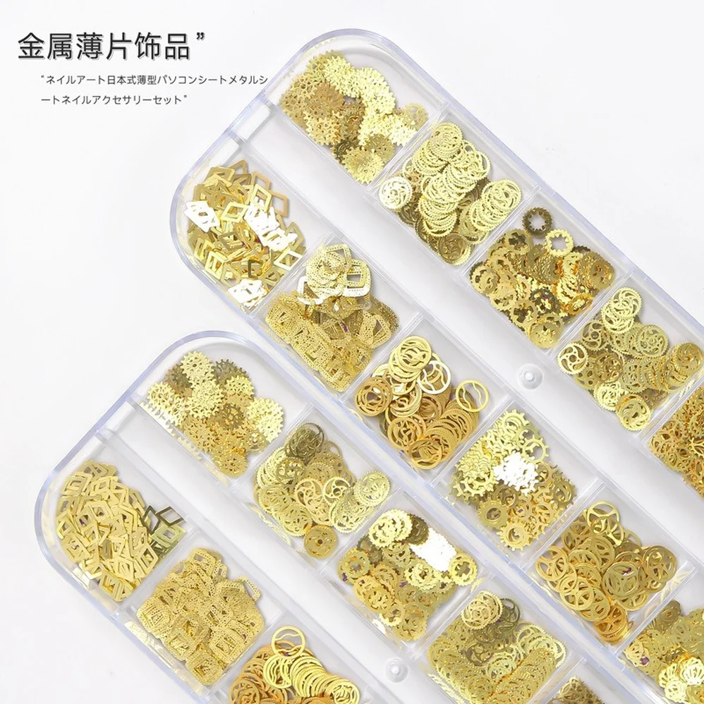 

1 Box Mixed Steampunk Nail Art Mini Ultra-thin Alloy Gear Gold Patch Mixed 3D Metal Rivets DIY Nails Art Decoration Accessories