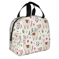lama alpaca floral llama leaves flowers insulated lunch bags print food case cooler warm bento box lunch box for school
