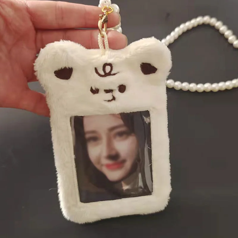 

Cute Bear Cat Plush Photocard Holder Credit ID Bank Card Keychains Bus Card Protective Case Photo Sleeves School Stationery