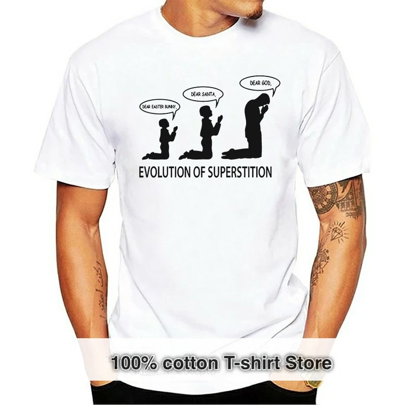 

Superstition Evolution - Mens Funny Atheist T-Shirt Atheism Printing Apparel Tee Shirt