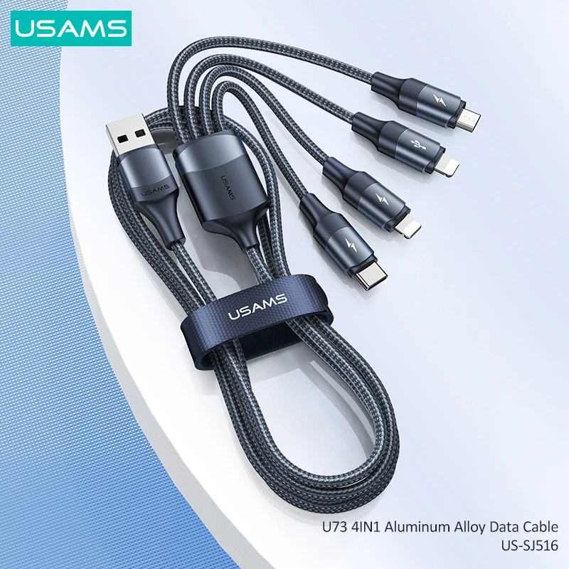 Фото USAMS 4 в 1 USB-кабель для зарядки iPhone 13 12 11 Pro Max Micro USB Type C Huawei Xiaomi кабель быстрой |
