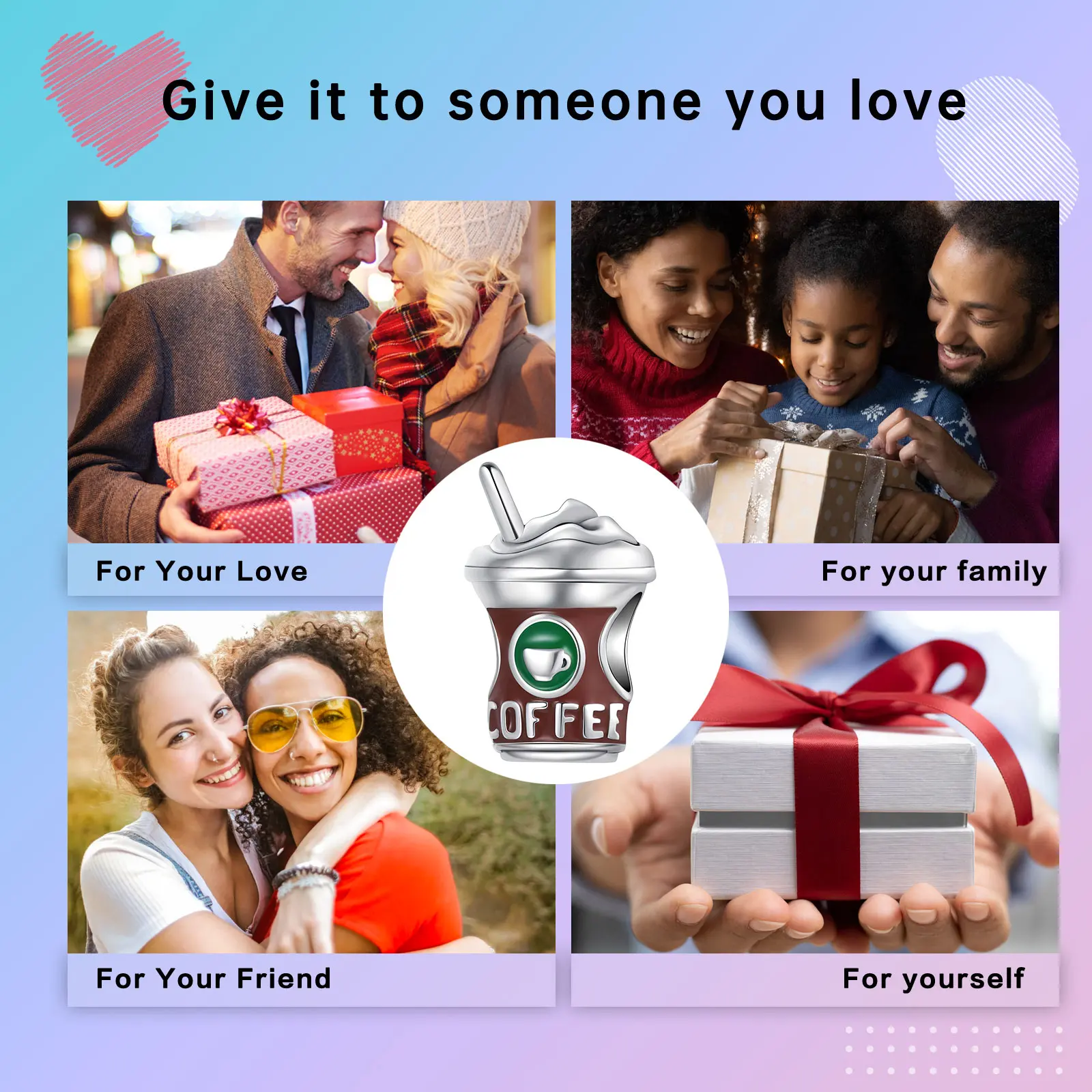 Стерлингового серебра 925 пробы кофейные чашки кулон с мороженым подвеска