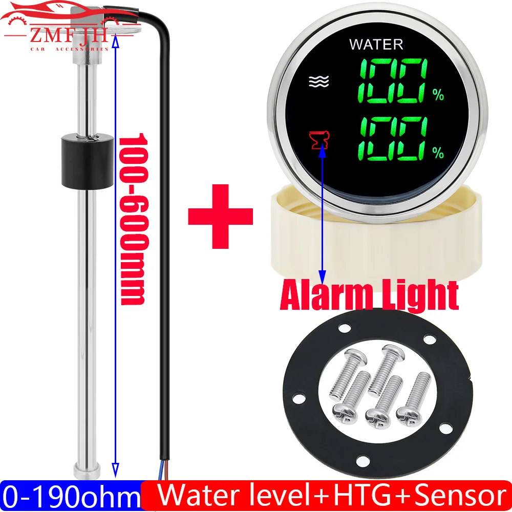 

2" 52mm Universal 2 in 1 Dual Gauge with Warning 0-190 Ohm Water Level Indicator+HTG+Water Level Sensor Sewage Level Sensor Car