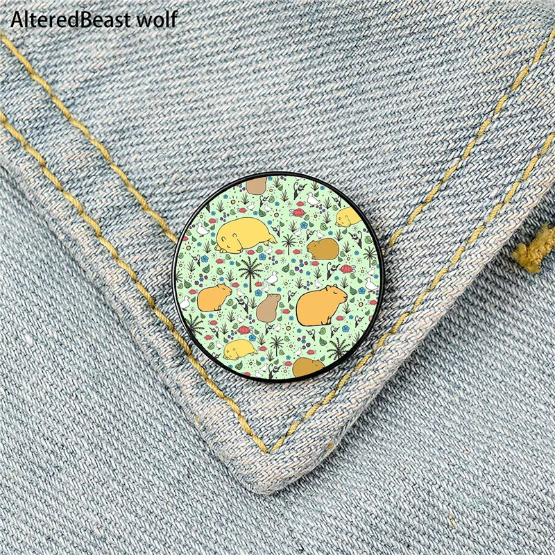 

Capybaras in Green Printed Pin Custom Funny Brooches Shirt Lapel Bag Cute Badge Cartoon enamel pins for Lover Girl Friends