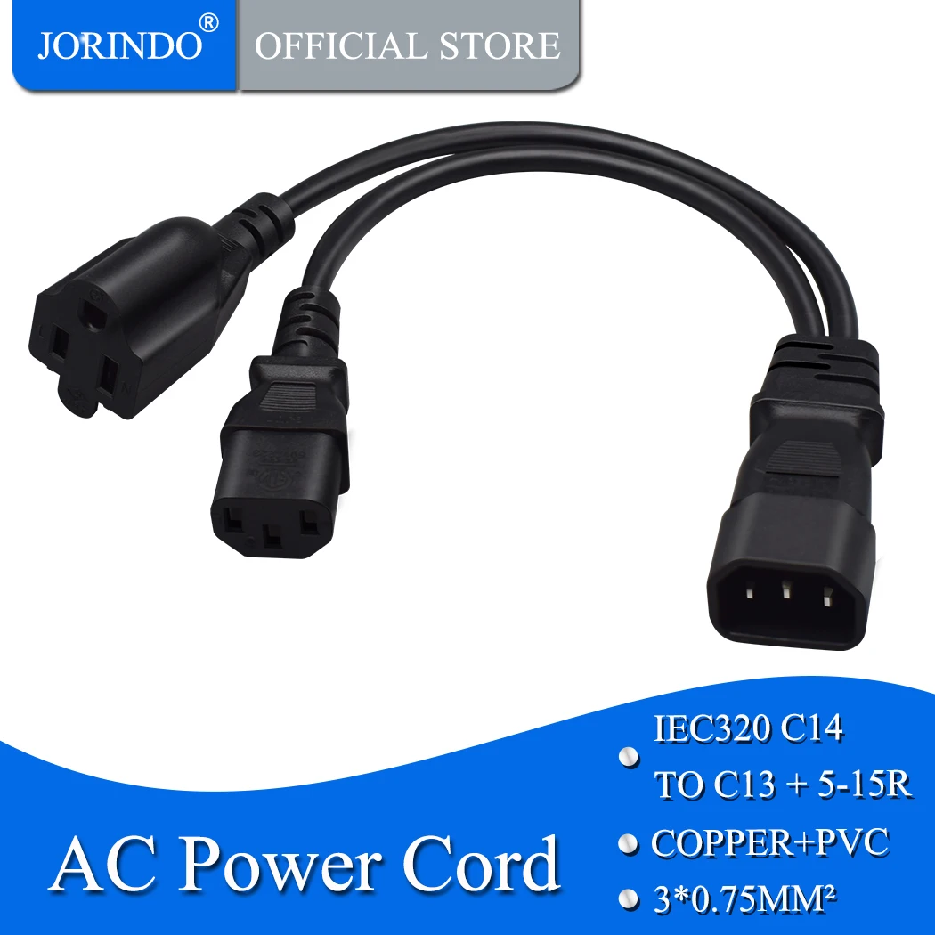 

NEMA 5-15R +C13 dual socket to C14 plug Power conversion line，C14 male to C13 and American standard 3 pin plug