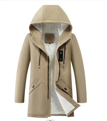 New Parkas Jackets for Men  Long Hooded Coat Winter New Warm Thick  Fleece Parkas Jacket Mens Cotton Windproof Solid Color Coats