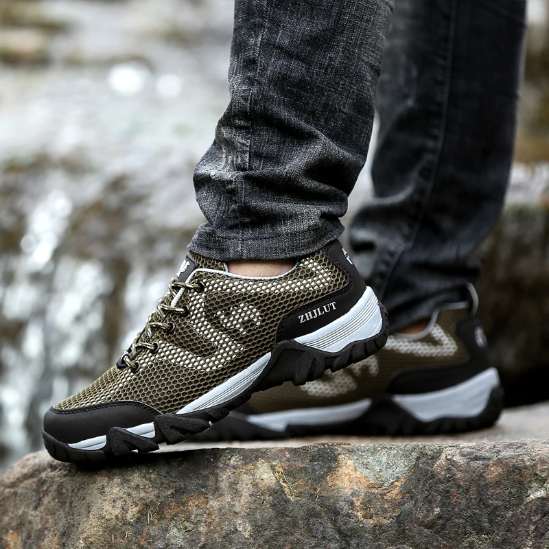 2022 Hiking Shoes Men Mesh Sneakers Breathable Fashion Mountain Shoes Boy Autumn Summer Work Shoes Men Aqua Shoe Outdoor