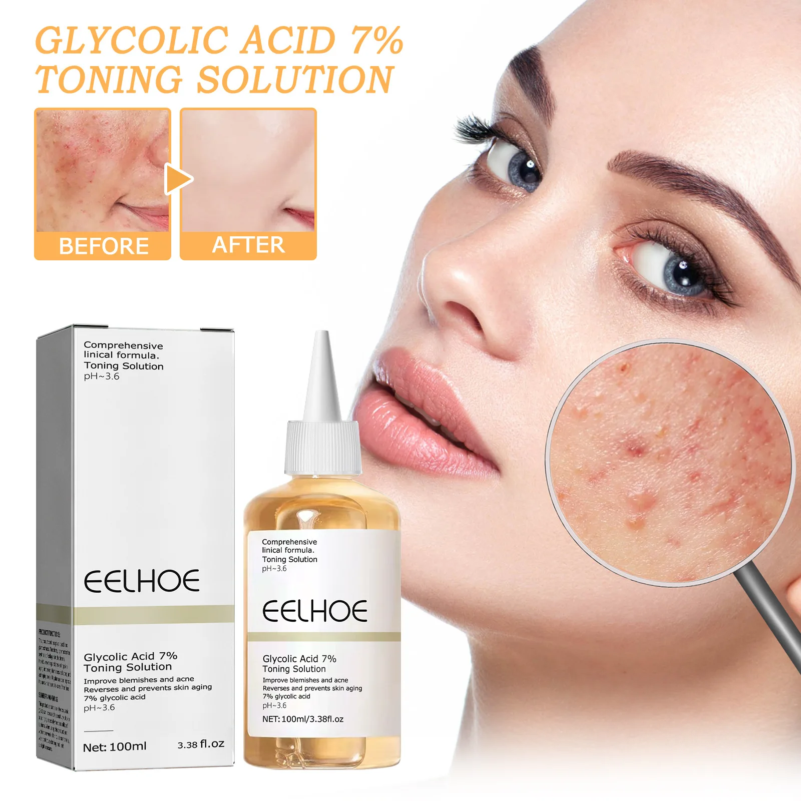 

Anti Aging Face Toner Glycolic Acid 7% Toning Solution Ordinary Acne Remover Lifting Firming Wrinkles Glowing Facial Skin Care