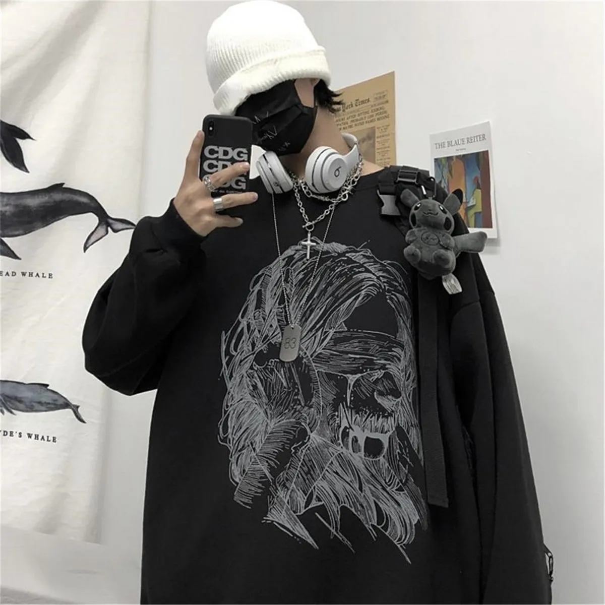 

Japan Harajuku Black Gothic Hip Hop T-shirts Men Women Spring Couple Long Sleeve Loose T Shirt Casual Letter Print Tshirts Boys