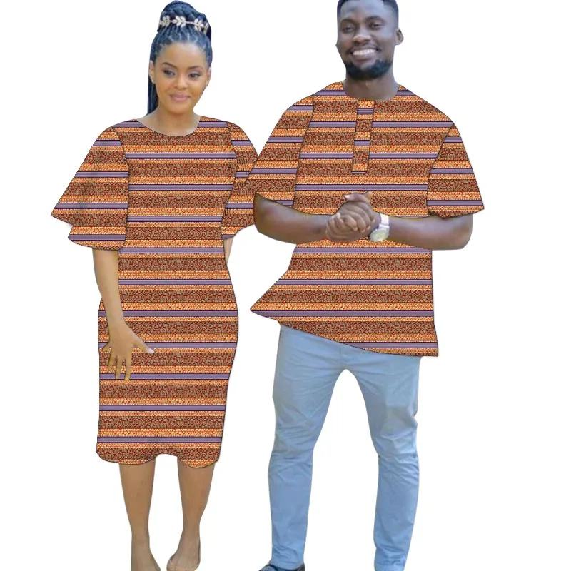 

African Fashion Couples Dress Wax Print Half Sleeve Elegant Women's Ankara Outfit For Lovers