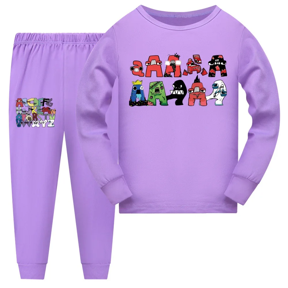 Алфавит оригинальный хлопковый Пижамный костюм для девочек Весенняя детская