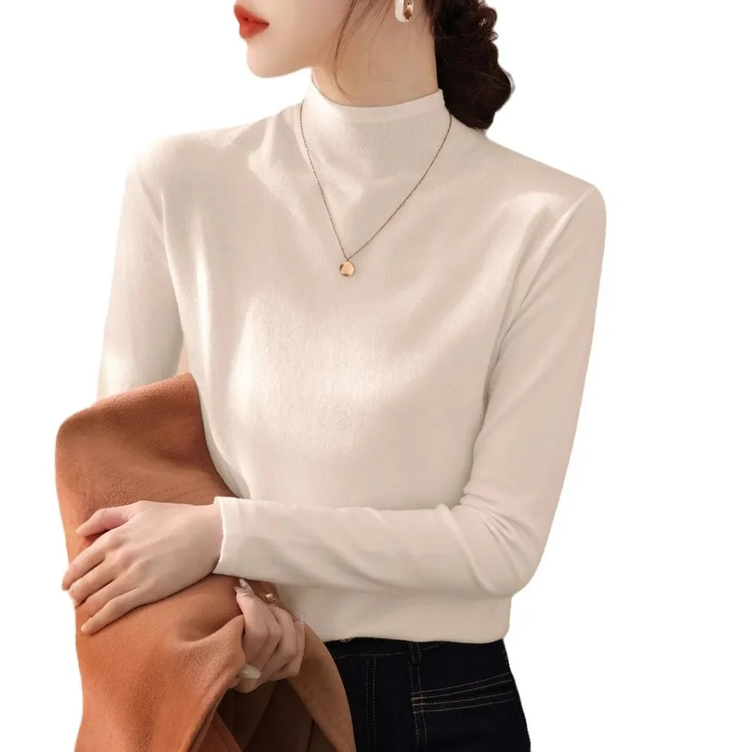 Корейский стиль полуполо/черепашковый воротник белая основа женский