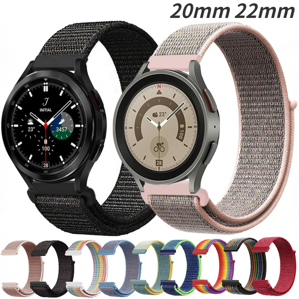 20mm 22mm Nylon Loop Strap for Samsung Galaxy Watch 6/Classic/5/4/3/Gear S3 Wristband Huawei 4/GT-2-3-Pro/Amazfit GTR/GTS