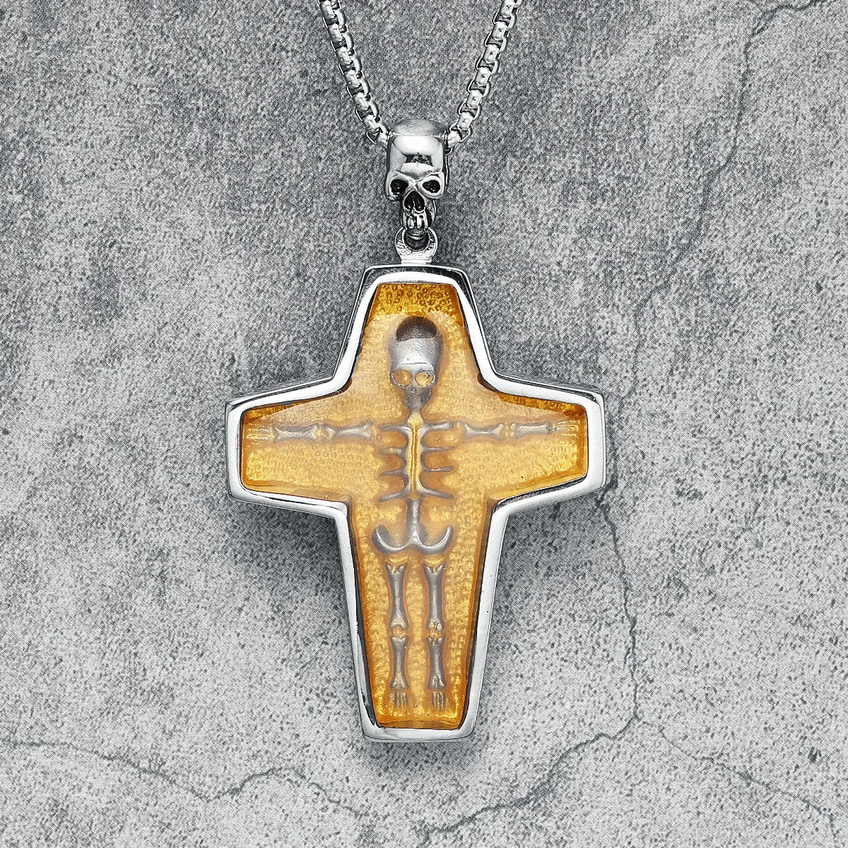 

Skeleton Cross Men Necklace Creative Skull 316L Stainless Steel Pendant Chain Religion Rock Punk Rap for Biker Male Jewelry Gift
