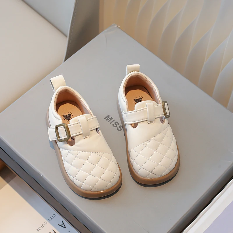 

New Fashion Kids Girls Casual Shoes Drop Shipping Non-slip Children Loafers T-Strap Sewing Classic Britain PU 2023 Leather Shoes