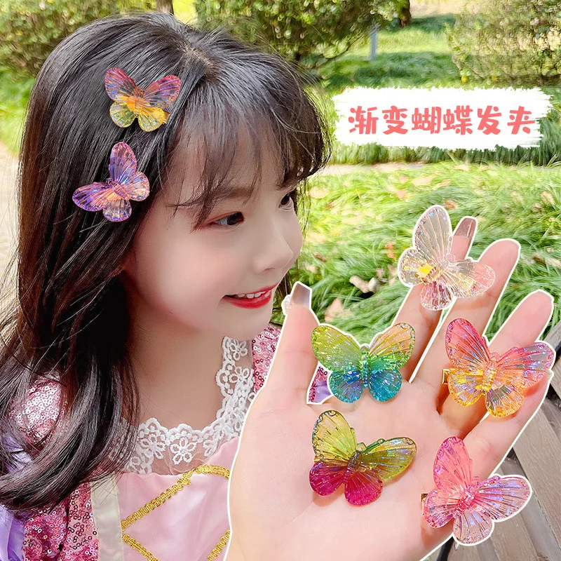 

Candy Gradient Butterfly Hairpin Girl Baby Cute Bangs Side Clip Girls Fringe Hair Clips Headdress Children Hair Accessories Gift