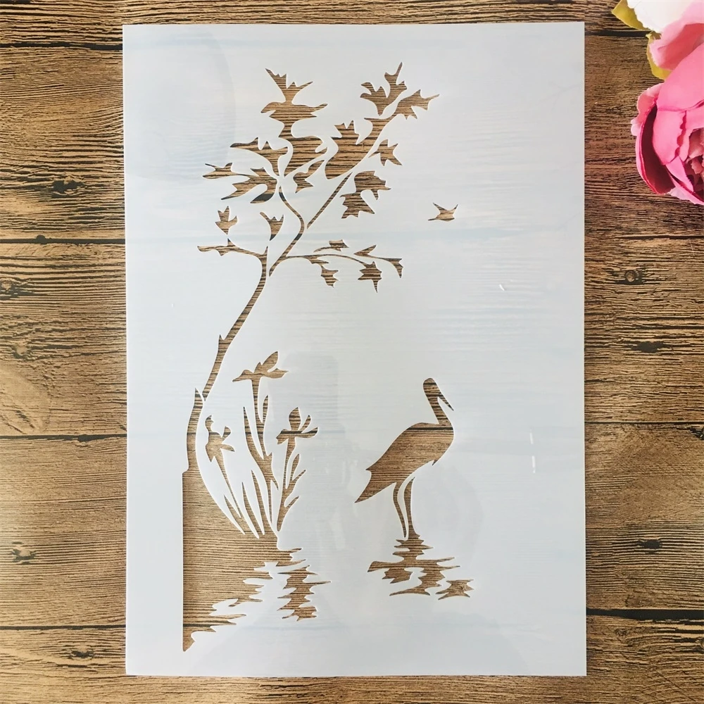 

A4 29cm Crane Lake Tree DIY Layering Stencils Wall Painting Scrapbook Coloring Embossing Album Decorative Template