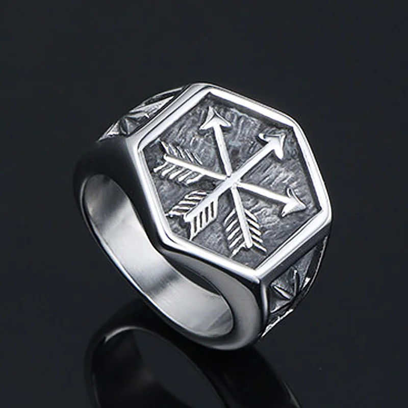 Винтажное мужское кольцо со стрелкой в стиле викингов из нержавеющей стали 316L с