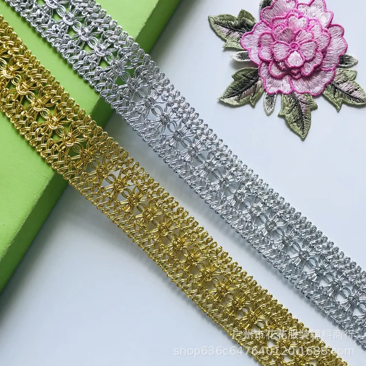 

10Meters 35mm Embroidery Gold Laces For Carnival Cosumes Ribbon Lace Wave Crochet Gold Silver Braid Trims Curtain Sewing Band