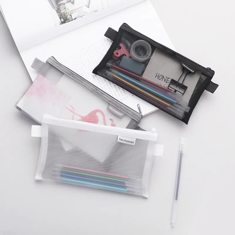 

Simple Transparent Nylon Pen Bag Portable Pen Bag For Student Examination Large Capacity School Supplies Stationery Bag Pen Box