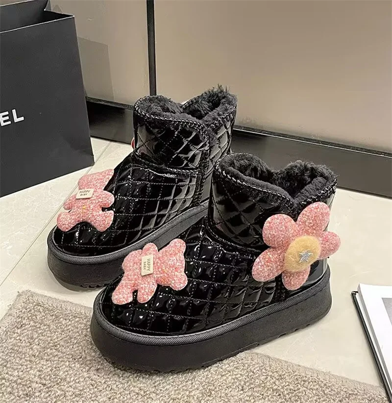 

Add fleece warm fur one hand custom thick soled waterproof platform boots all casual large size women 35-40