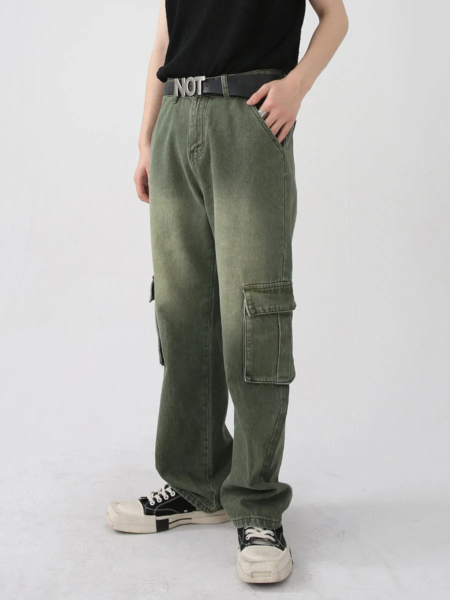YIHANKE Four Seasons American Style Big Pocket Straight Casual Workwear Jeans Unisex Y2k Men Jeans Streetwear Men's Ins Hot Sale