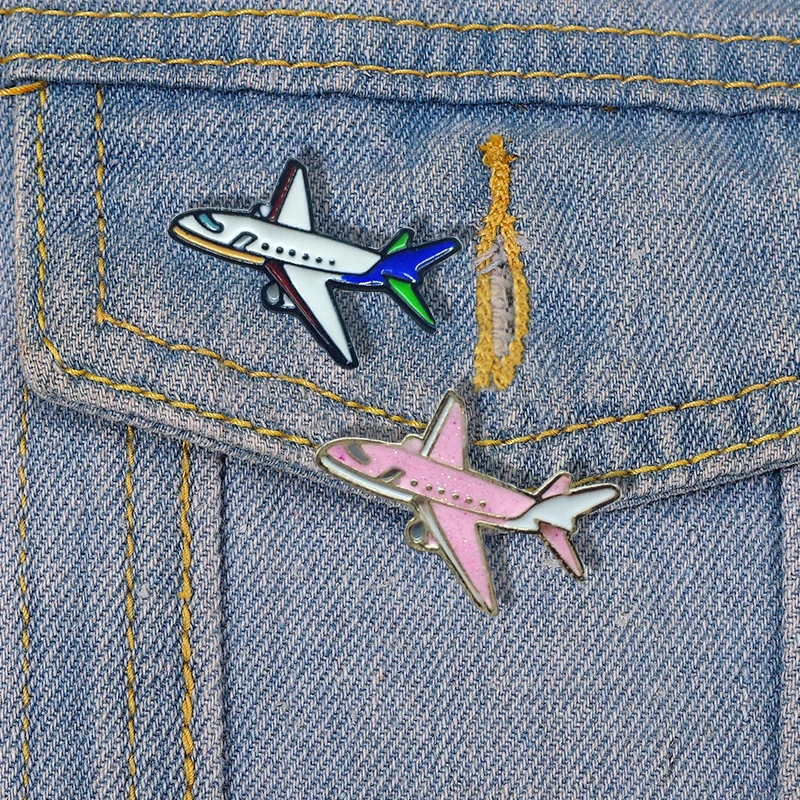 

Airplane Model Enamel Pin Pink Blue Airplane Cartoon Brooch Bag Clothes Lapel Badge Men and Women Fashion Jewelry Gift