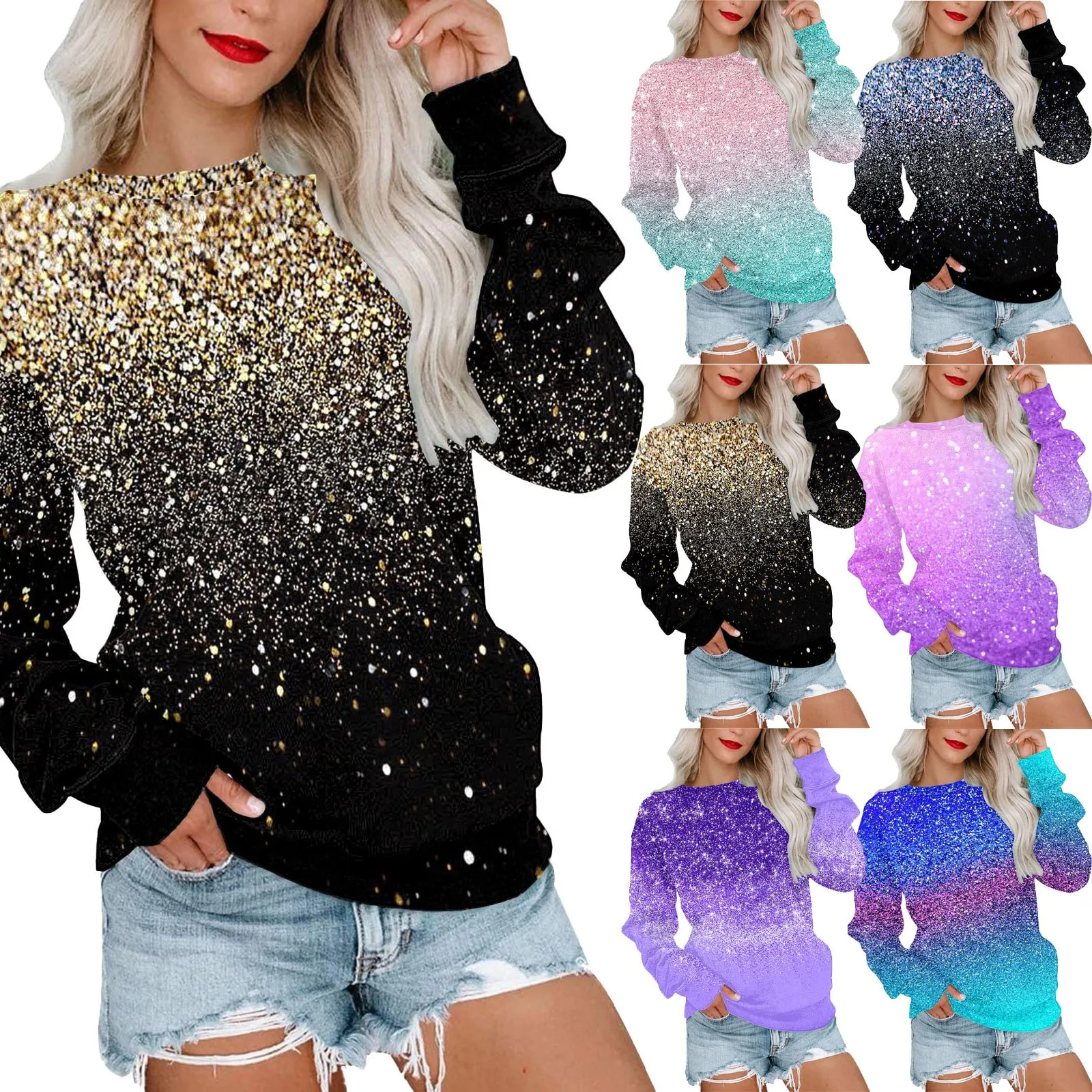 

Женский свитшот с длинным рукавом и круглым вырезом, с градиентным принтом