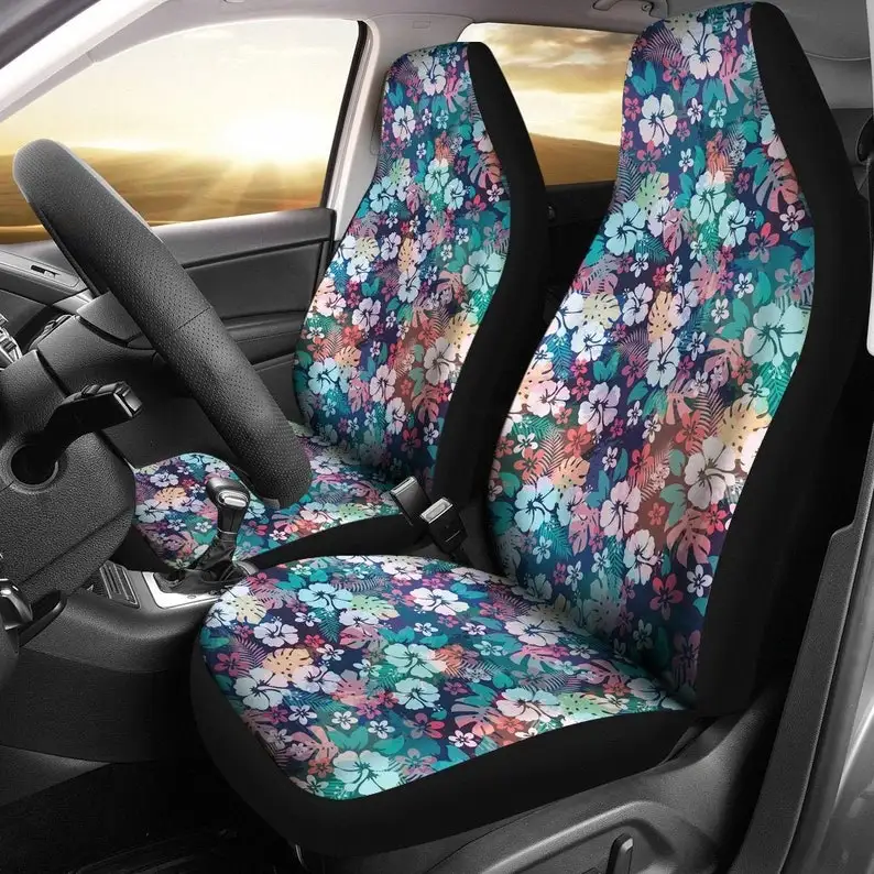 

Colorful Rainbow Hibiscus Hawaiian Flower Pattern Tropical Island Car Seat Covers Set Universal Fit Bucket Seat Cover For Most C
