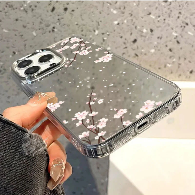 Розовый чехол-зеркало с узором вишневого цвета для iPhone 11 12 13 14 15 Pro Max 16 Plus 17 Pro Max 16E – модная задняя крышка с зеркалом для макияжа (art.: 3920d87be047f) - 3920d87be047f