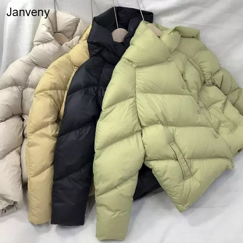 

2022NEW Short Puffer Jacket Women 90% White Duck Down Coat Hooded 2021 Loose Fashion Thick Female Feather Fluffy Down Parkas