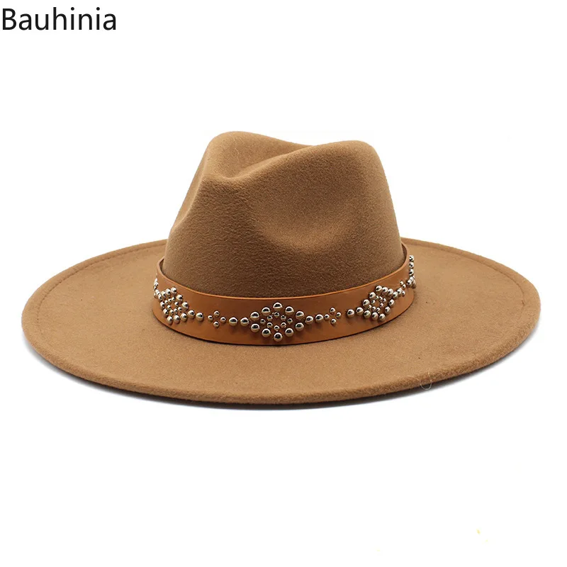 

Bauhinia Fedoras Hat 2022 Autumn Winter Men Women Felted Jazz Caps 9.5CM Wide Brim Panama Church Hat Sombreros De Mujer