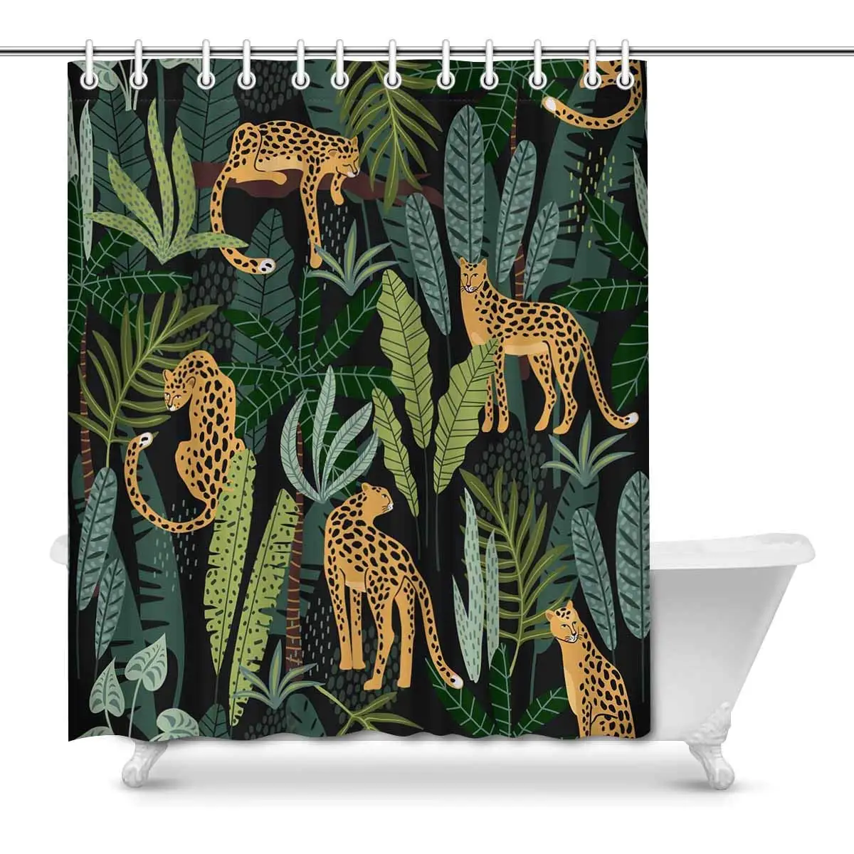 

Leopards and Tropical Leaves Art Decor Print Bathroom Shower Curtain Decorations