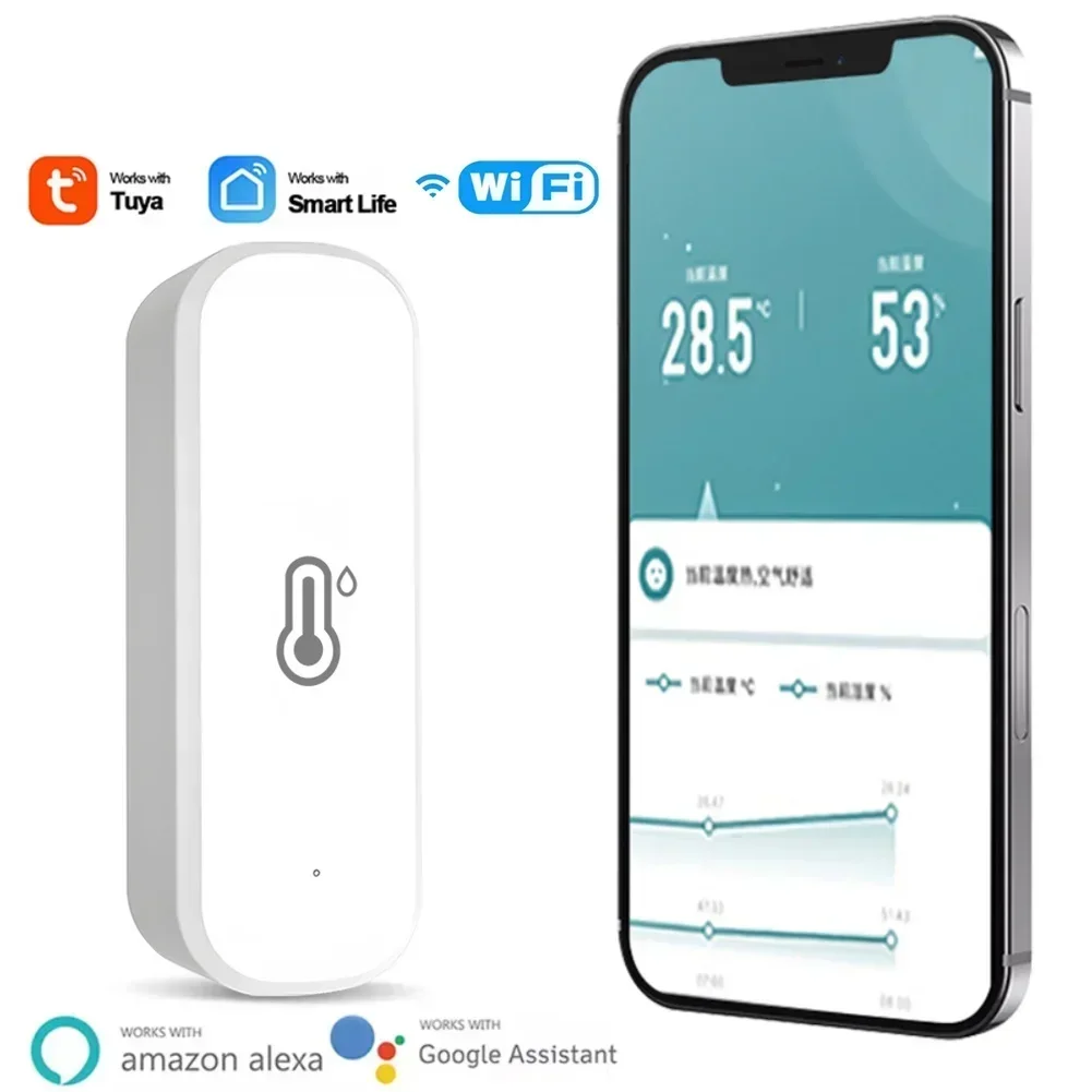 TUYA Wi-Fi детектор температуры и влажности Крытый беспроводной 70*24*19 мм приложение